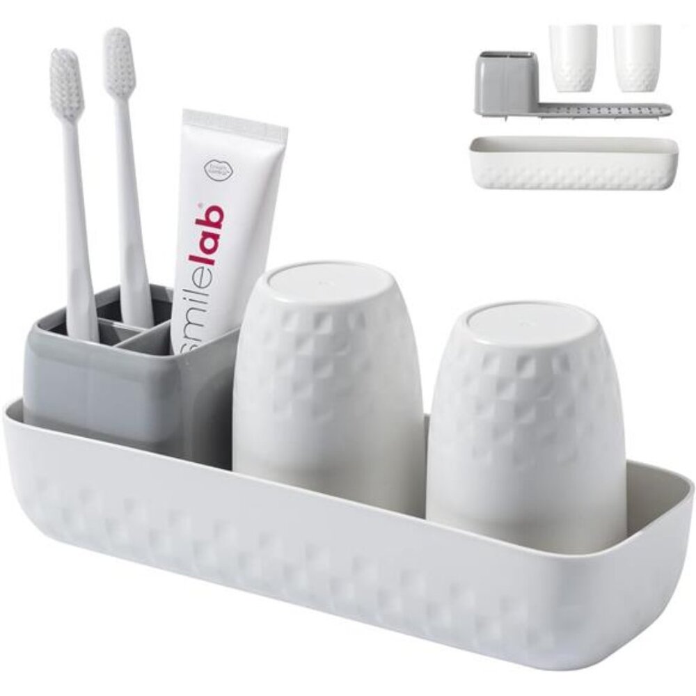 Toothbrush Holder Set Bathroom Countertop Organizer 3 Slots Toothpaste Cup Caddy